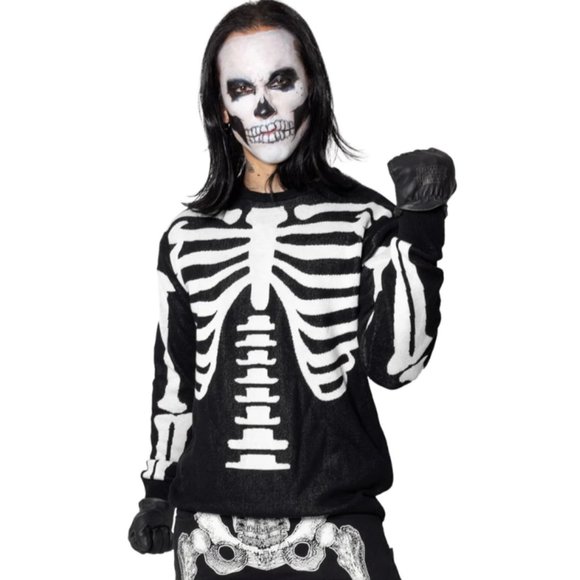 Ribcage Skeleton Bones Gothic Sweater 100% Cotton Knit S-M-L-XL-2XL-3XL NWT - Picture 3 of 5